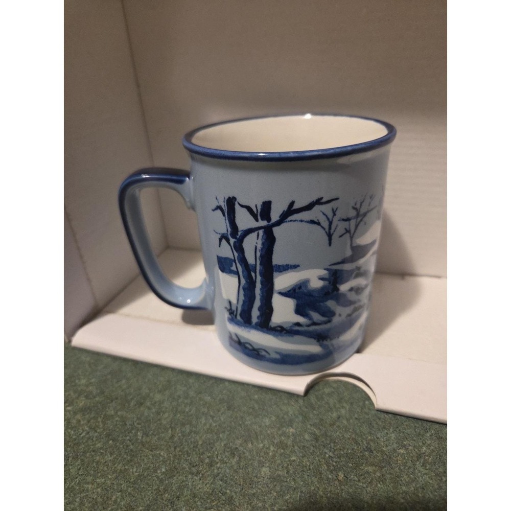 Vtg Blue Winter Barn Scene Horse Coffee Tea Mug Cup Made In Japan - Picture 3 of 6